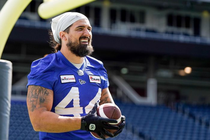 Shayne Gauthier, professional linebacker for Winnipeg Blue Bombers of the CFL.