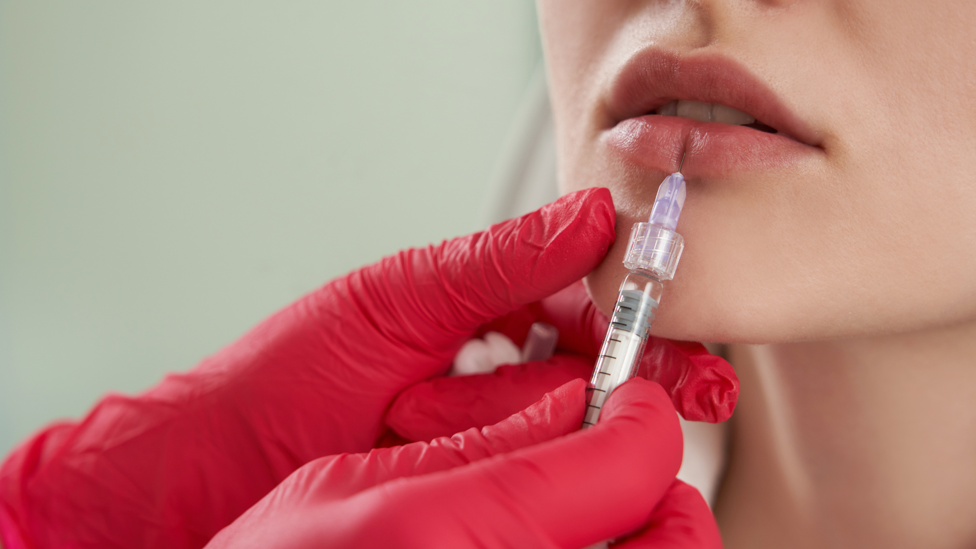 Woman getting her lips filled.