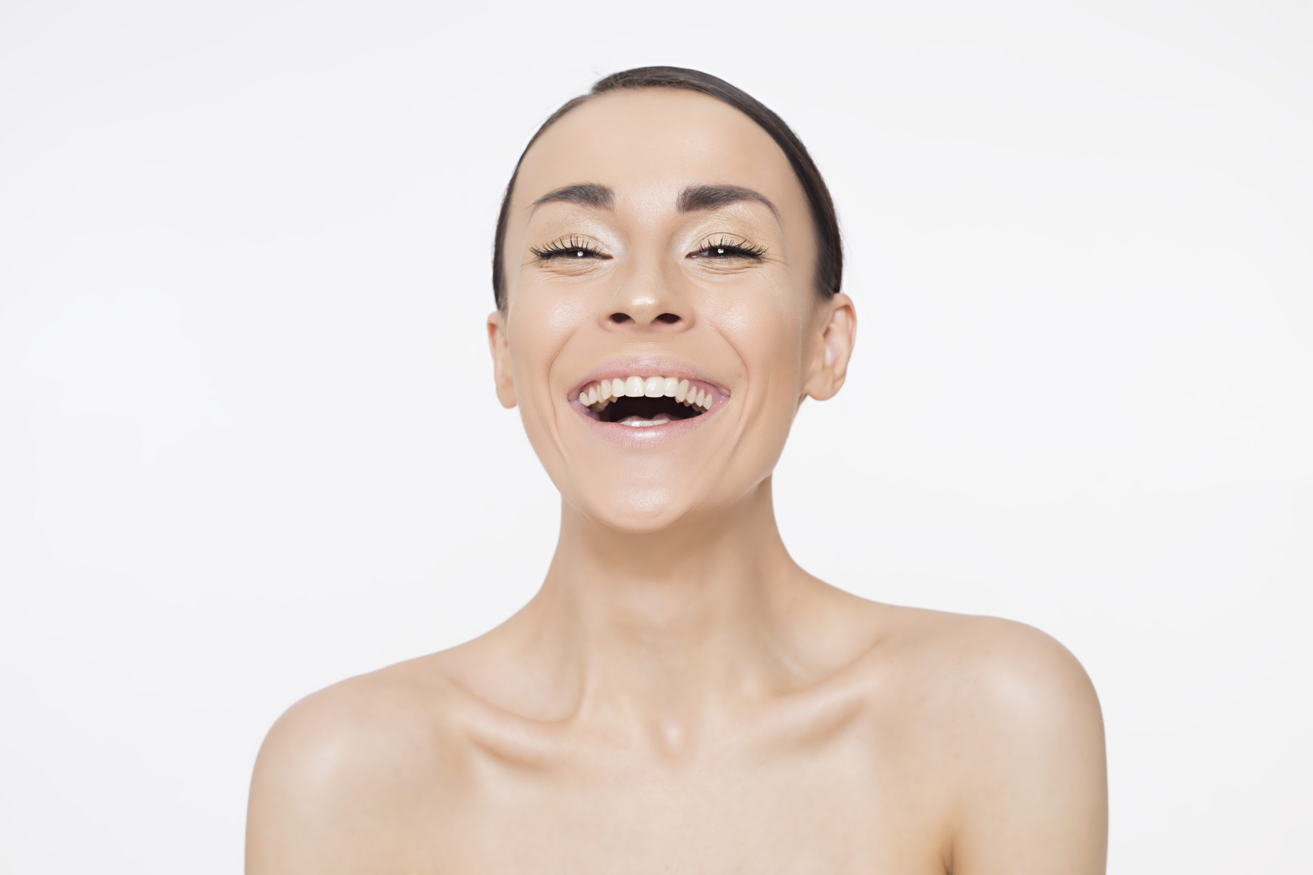 Close up portrait of young woman with beauty face and healthy fa