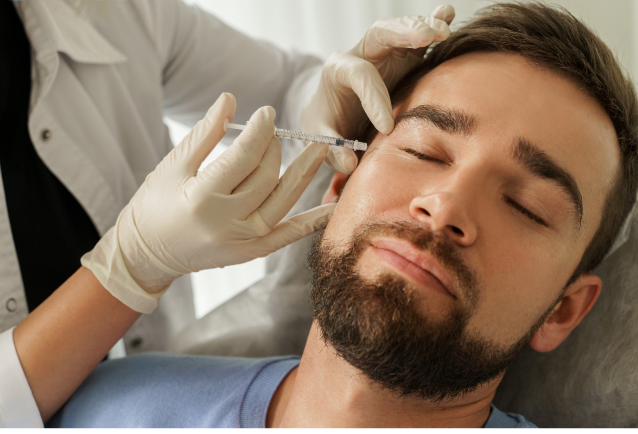 injecting filler to the man's face
