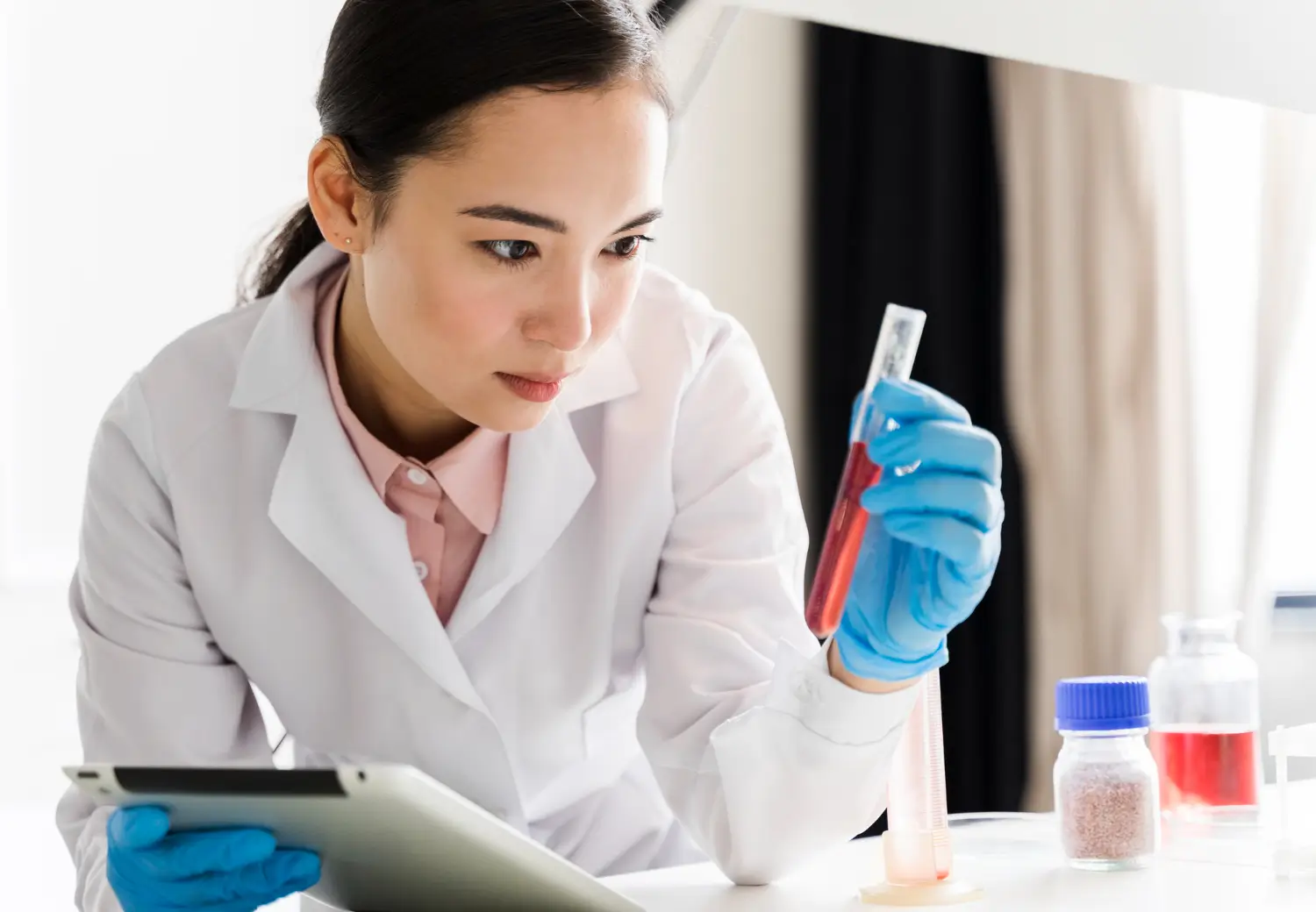 doctor checking the solutions