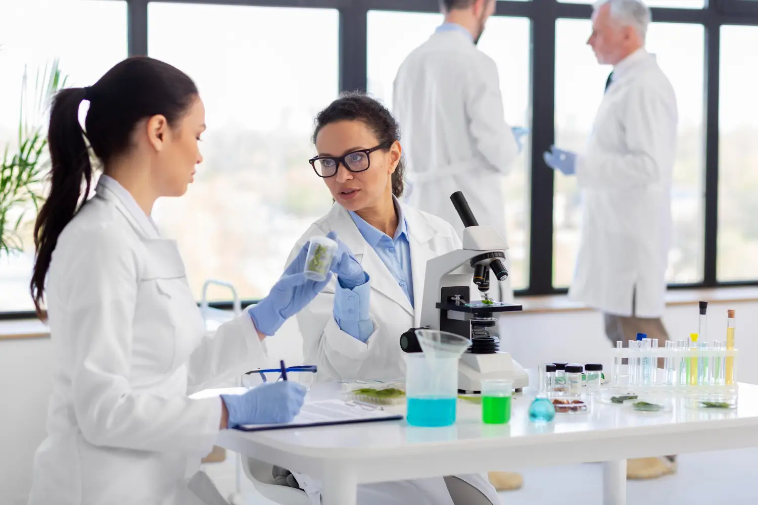 Professionals discussing in a lab