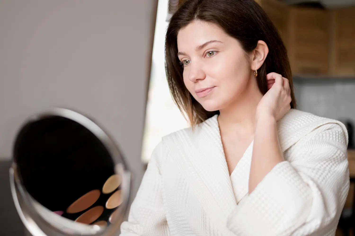 patient seeing the improvement in her skin