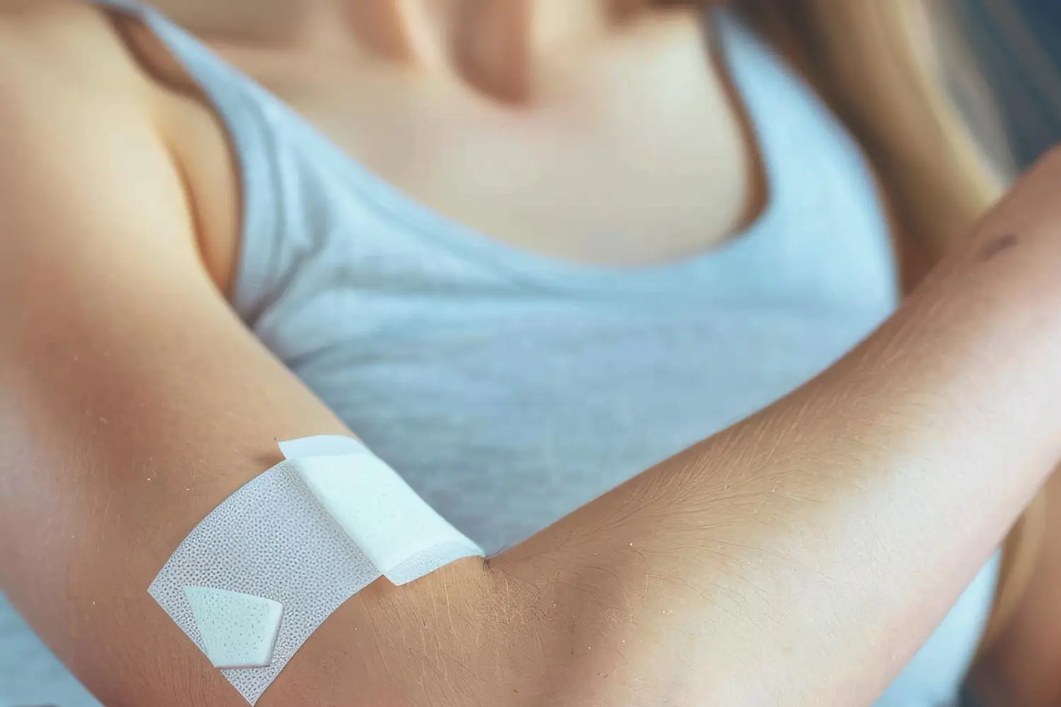 woman's arm has bandage for healing