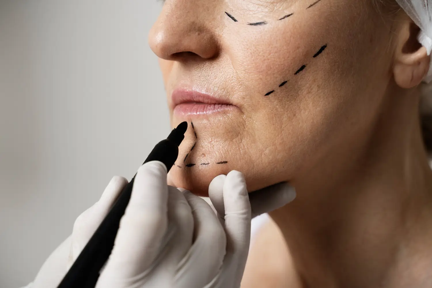 marking her face