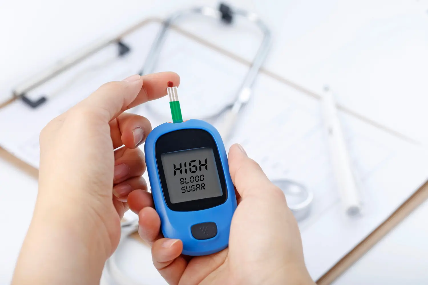 Patient checks on his blood sugar level before taking a shot of Ozempic or Wegovy.
