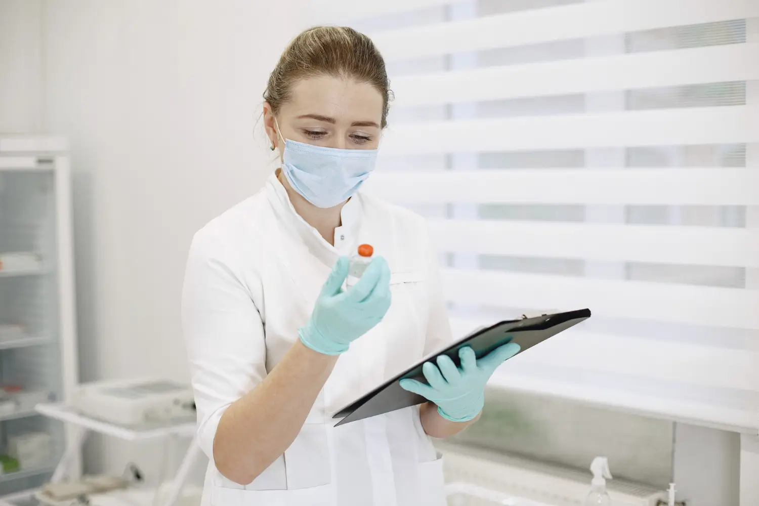 doctor checking the label